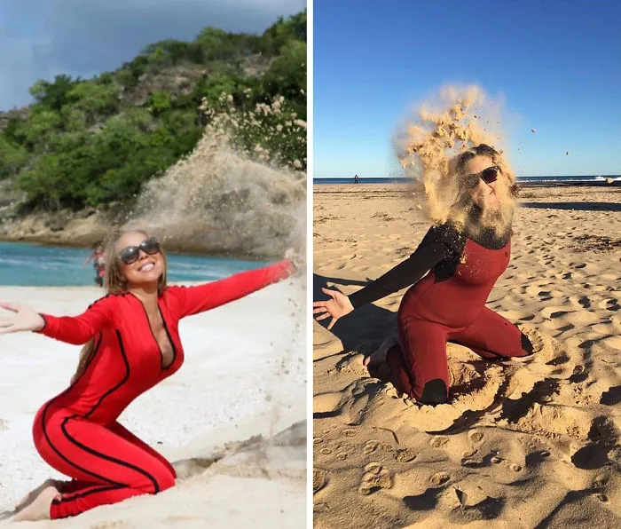 Woman Continues To Hilariously Recreate Celebrity Instagram Photos (78 Pics)