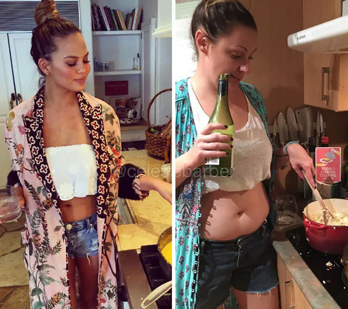 Woman Continues To Hilariously Recreate Celebrity Instagram Photos (78 Pics)