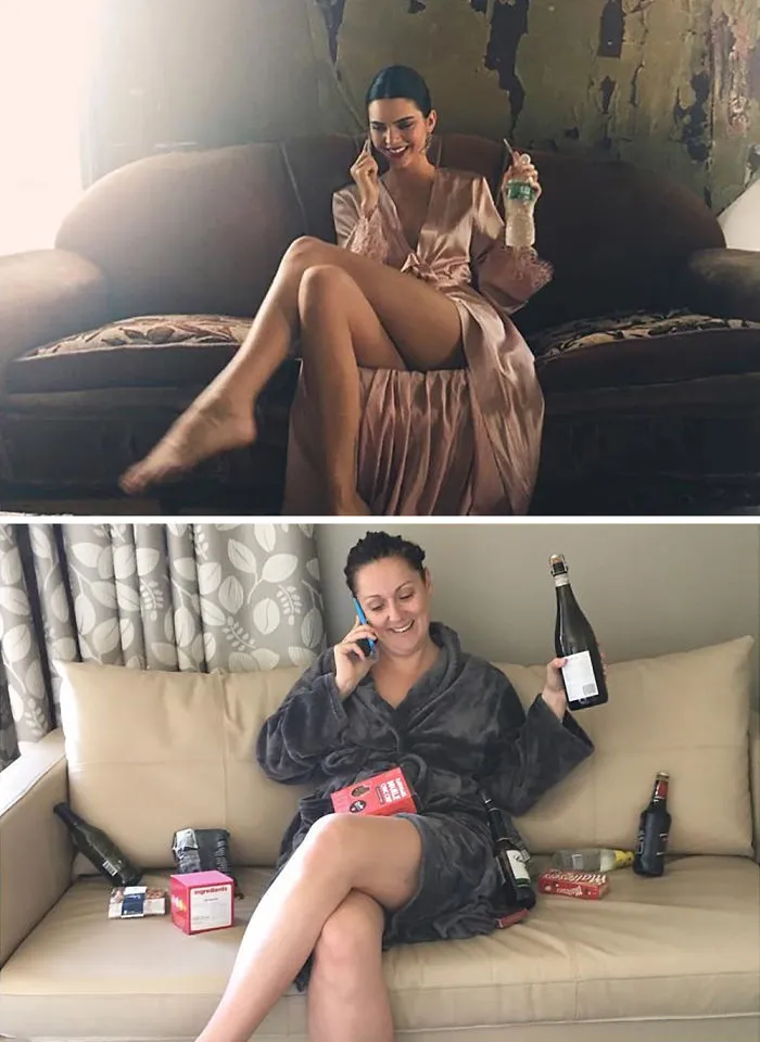 Woman Continues To Hilariously Recreate Celebrity Instagram Photos (78 Pics)