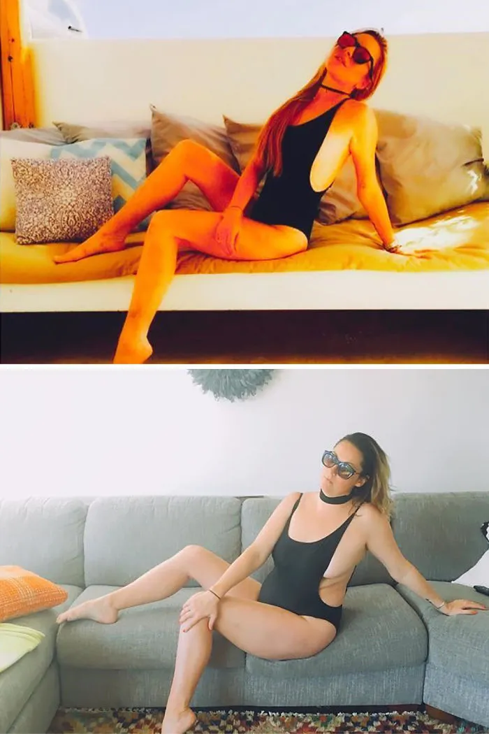 Woman Continues To Hilariously Recreate Celebrity Instagram Photos (78 Pics)