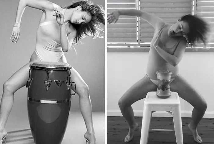 Woman Continues To Hilariously Recreate Celebrity Instagram Photos (78 Pics)