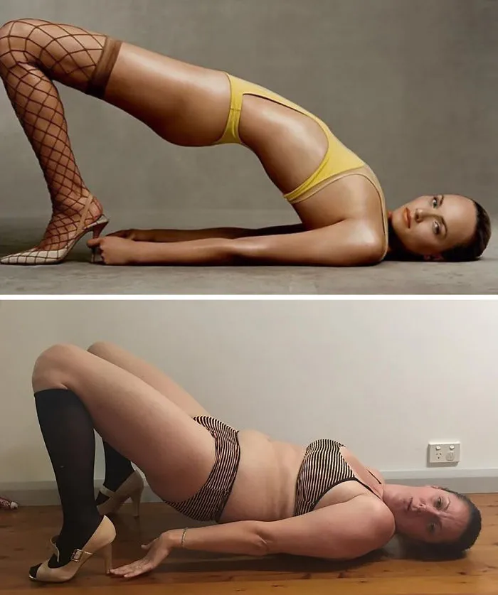 Woman Continues To Hilariously Recreate Celebrity Instagram Photos (78 Pics)