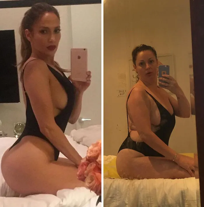 Woman Continues To Hilariously Recreate Celebrity Instagram Photos (78 Pics)