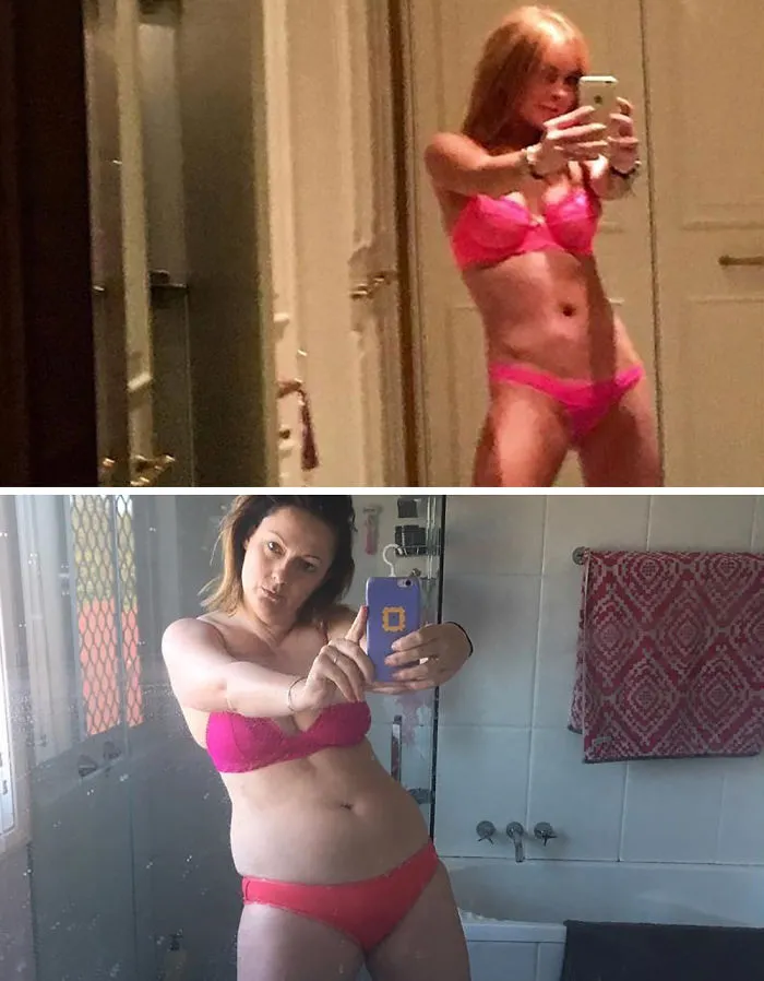 Woman Continues To Hilariously Recreate Celebrity Instagram Photos (78 Pics)