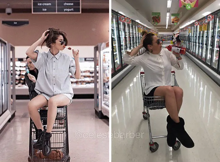 Woman Continues To Hilariously Recreate Celebrity Instagram Photos (78 Pics)
