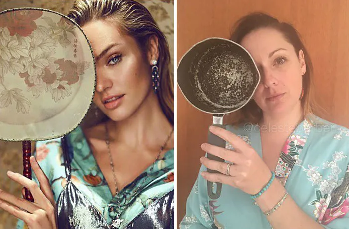 Woman Continues To Hilariously Recreate Celebrity Instagram Photos (78 Pics)