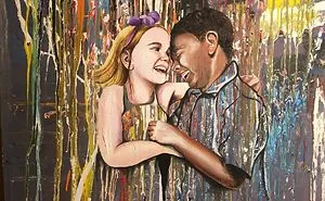Original Painting: "Just Love" - Acrylic Paint On Wood - 33" X 34" - Mixed Race Children