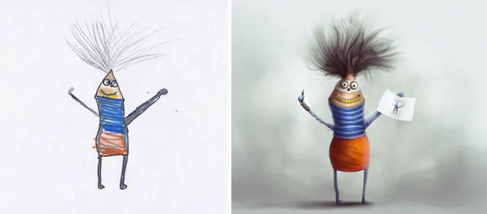 90 Artists Recreate Kids’ Monster Doodles In Their Unique Styles (2016)