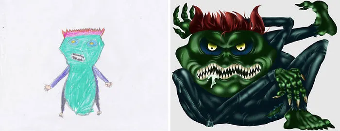 90 Artists Recreate Kids’ Monster Doodles In Their Unique Styles (2016)