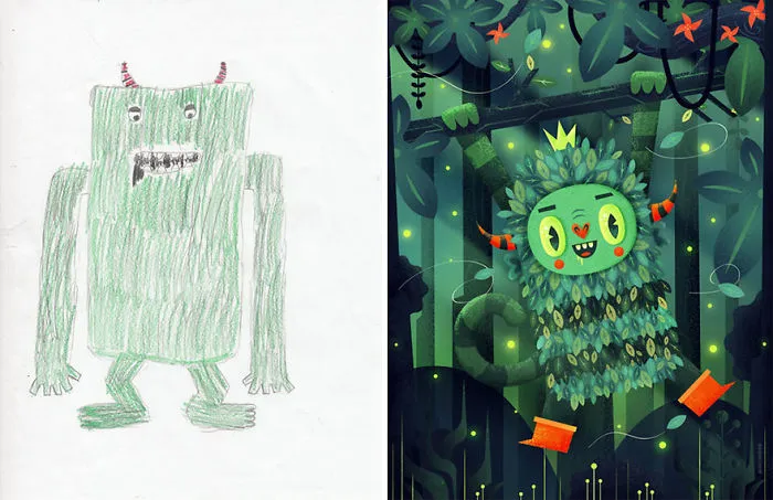 90 Artists Recreate Kids’ Monster Doodles In Their Unique Styles (2016)
