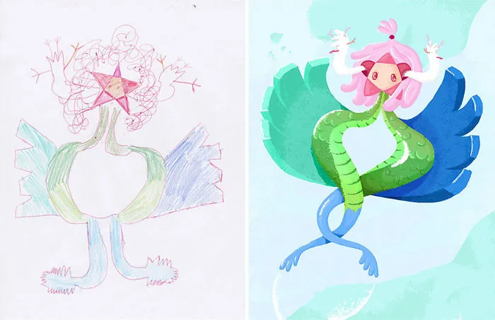 90 Artists Recreate Kids’ Monster Doodles In Their Unique Styles (2016)