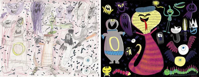 90 Artists Recreate Kids’ Monster Doodles In Their Unique Styles (2016)