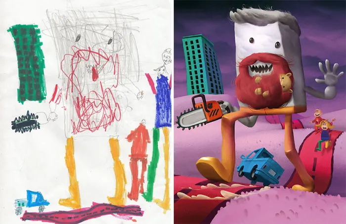 90 Artists Recreate Kids’ Monster Doodles In Their Unique Styles (2016)