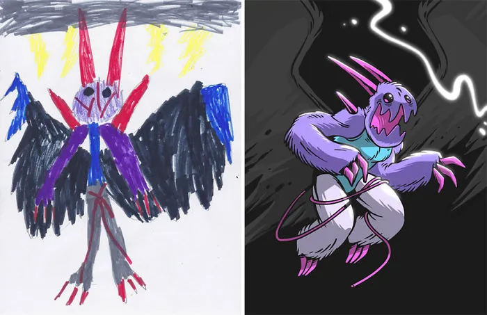 90 Artists Recreate Kids’ Monster Doodles In Their Unique Styles (2016)