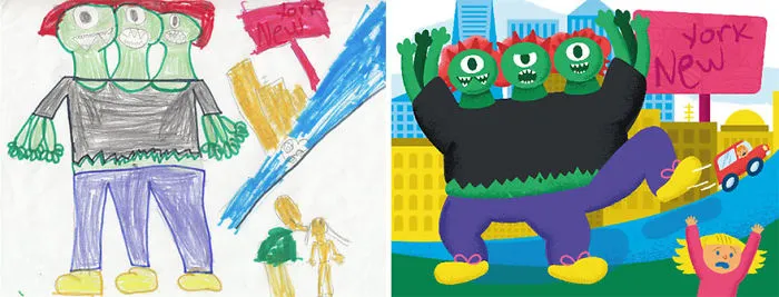 90 Artists Recreate Kids’ Monster Doodles In Their Unique Styles (2016)