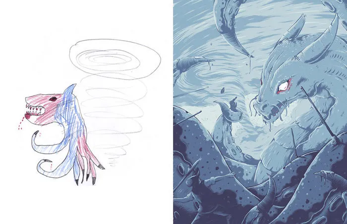 90 Artists Recreate Kids’ Monster Doodles In Their Unique Styles (2016)