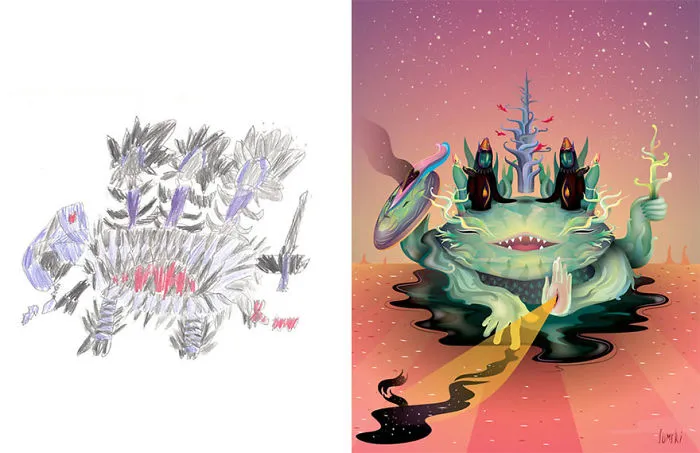 90 Artists Recreate Kids’ Monster Doodles In Their Unique Styles (2016)