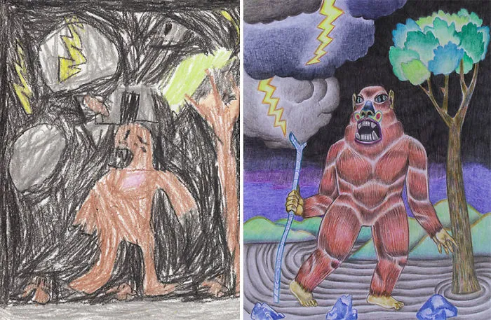 90 Artists Recreate Kids’ Monster Doodles In Their Unique Styles (2016)