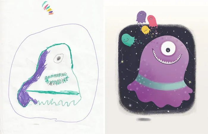 90 Artists Recreate Kids’ Monster Doodles In Their Unique Styles (2016)