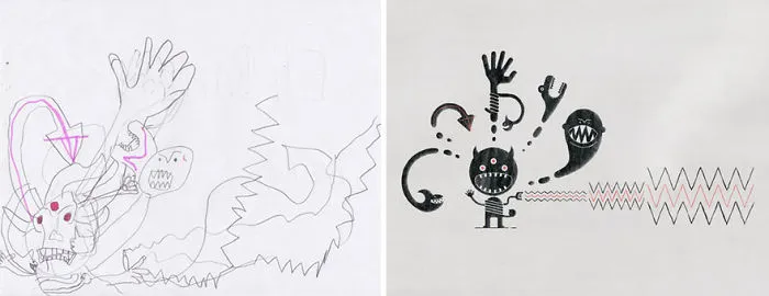 90 Artists Recreate Kids’ Monster Doodles In Their Unique Styles (2016)