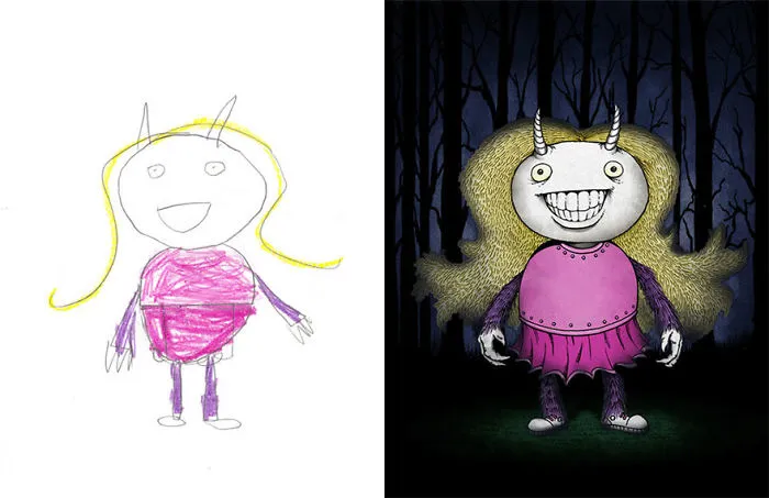 90 Artists Recreate Kids’ Monster Doodles In Their Unique Styles (2016)