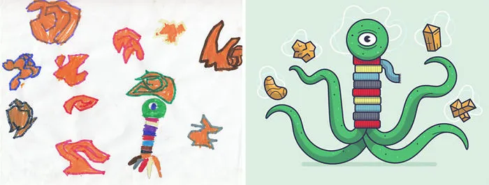 90 Artists Recreate Kids’ Monster Doodles In Their Unique Styles (2016)