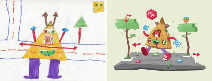 90 Artists Recreate Kids’ Monster Doodles In Their Unique Styles (2016)