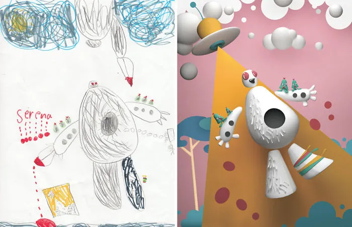 90 Artists Recreate Kids’ Monster Doodles In Their Unique Styles (2016)