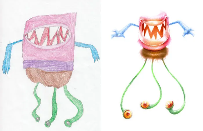 90 Artists Recreate Kids’ Monster Doodles In Their Unique Styles (2016)
