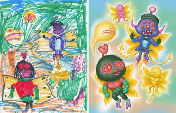 90 Artists Recreate Kids’ Monster Doodles In Their Unique Styles (2016)