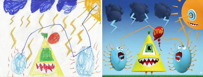 90 Artists Recreate Kids’ Monster Doodles In Their Unique Styles (2016)