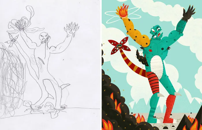 90 Artists Recreate Kids’ Monster Doodles In Their Unique Styles (2016)