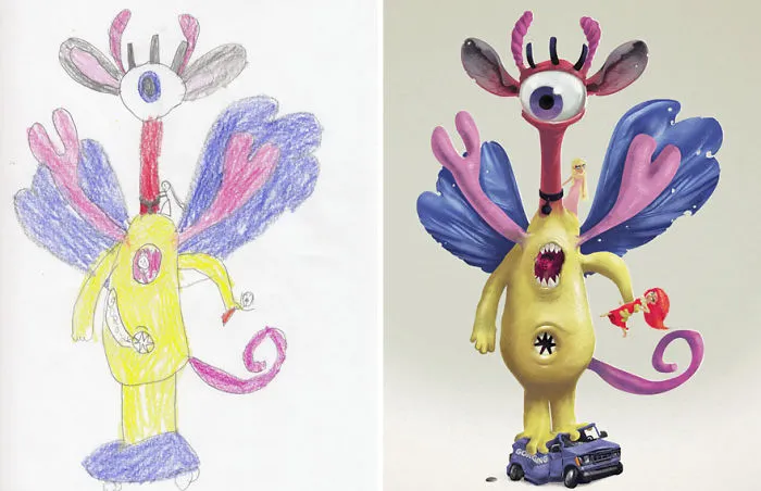 90 Artists Recreate Kids’ Monster Doodles In Their Unique Styles (2016)