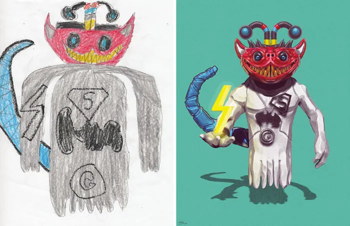90 Artists Recreate Kids’ Monster Doodles In Their Unique Styles (2016)