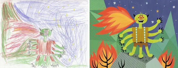 90 Artists Recreate Kids’ Monster Doodles In Their Unique Styles (2016)