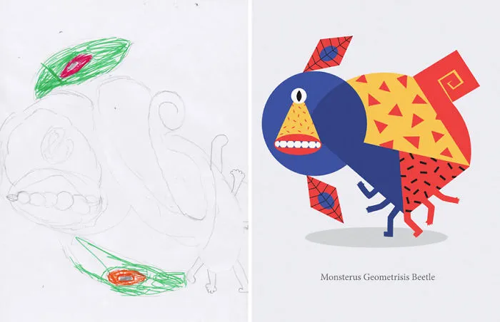 90 Artists Recreate Kids’ Monster Doodles In Their Unique Styles (2016)