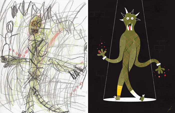 90 Artists Recreate Kids’ Monster Doodles In Their Unique Styles (2016)