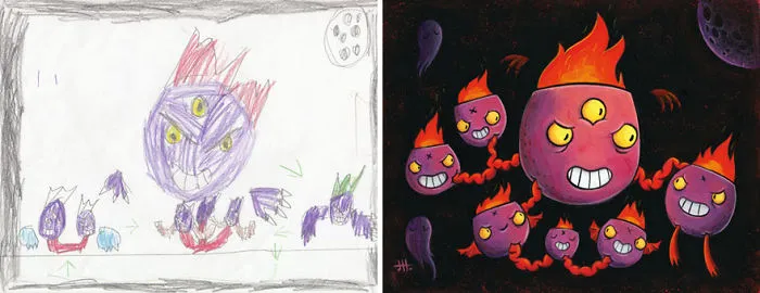 90 Artists Recreate Kids’ Monster Doodles In Their Unique Styles (2016)