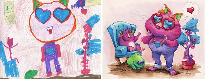 90 Artists Recreate Kids’ Monster Doodles In Their Unique Styles (2016)