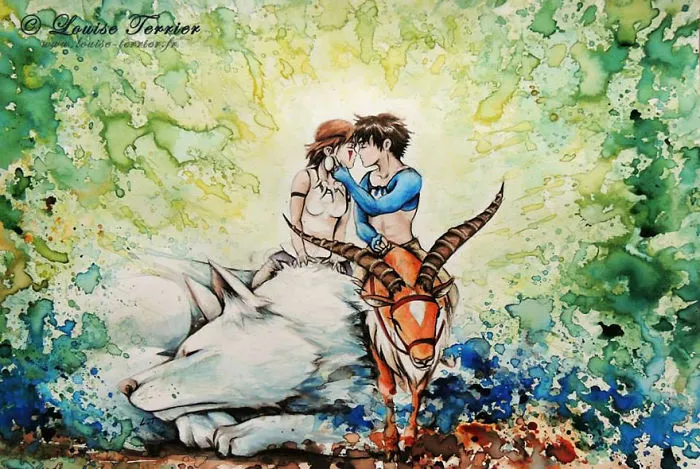 Princess Mononoke Indian Ink Painting By Louise Terrier