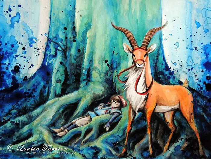 Prince Mononoke Indian Ink Painting By Louise Terrier