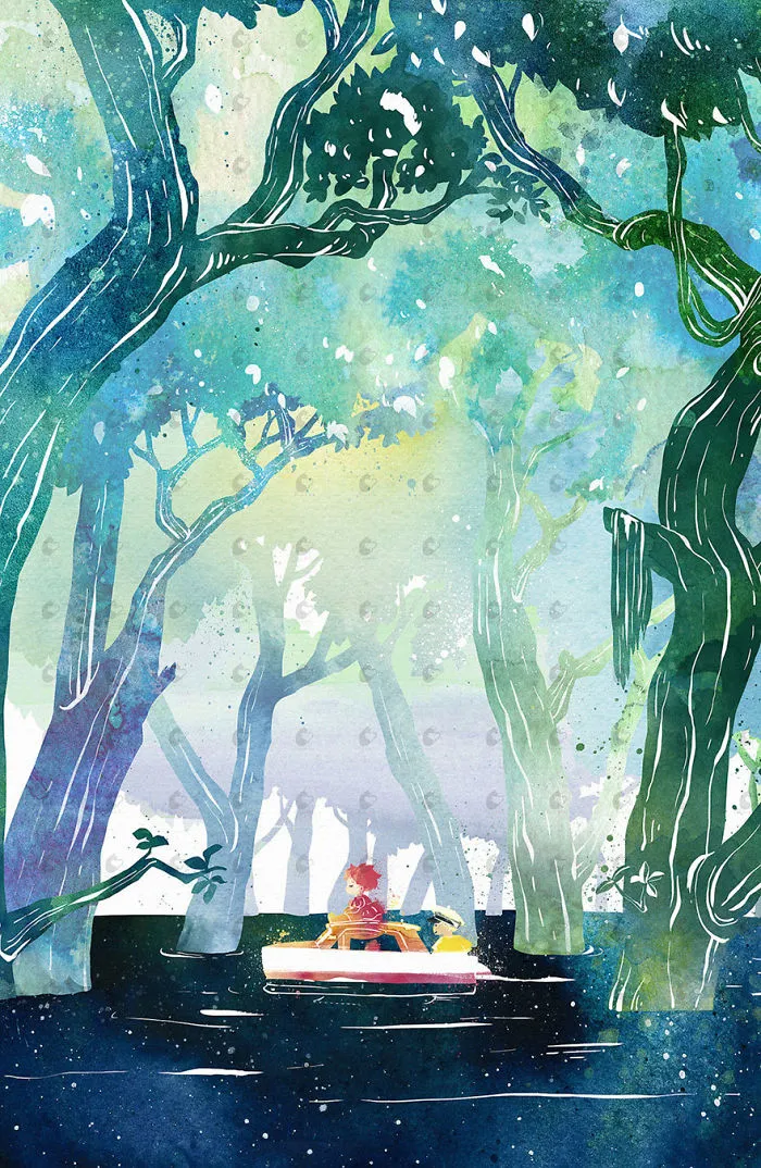 Ponyo On The Cliff By The Sea Watercolor Painting By Penelope