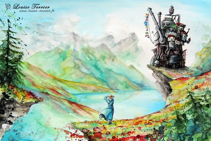 Howl's Moving Castle Indian Ink Painting By Louise Terrier
