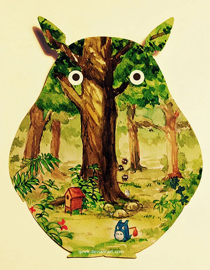 Totoro Watercolor Painting By Qinni