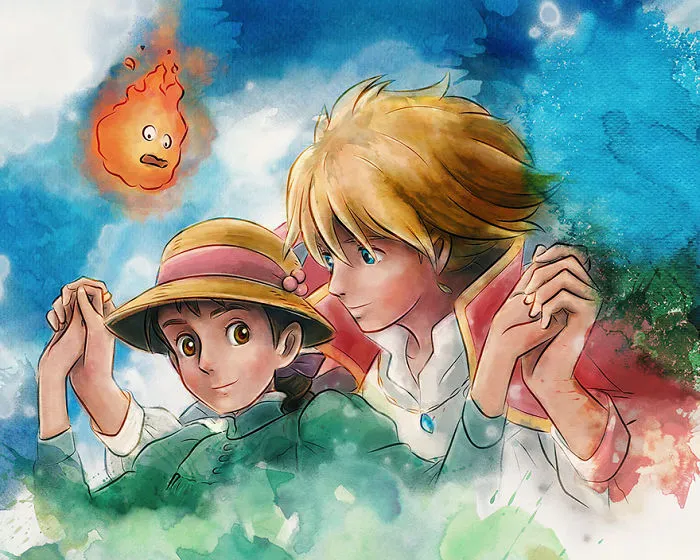 Howl And Sophie Watercolor Painting By Barrett Biggers