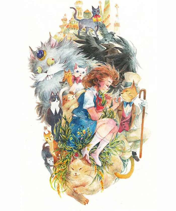 The Cat Returns Colored Pencil Drawing