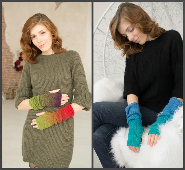 My Mom Created Beautiful Two-Colour Arm Warmers Of ‘Kauni’ Threads
