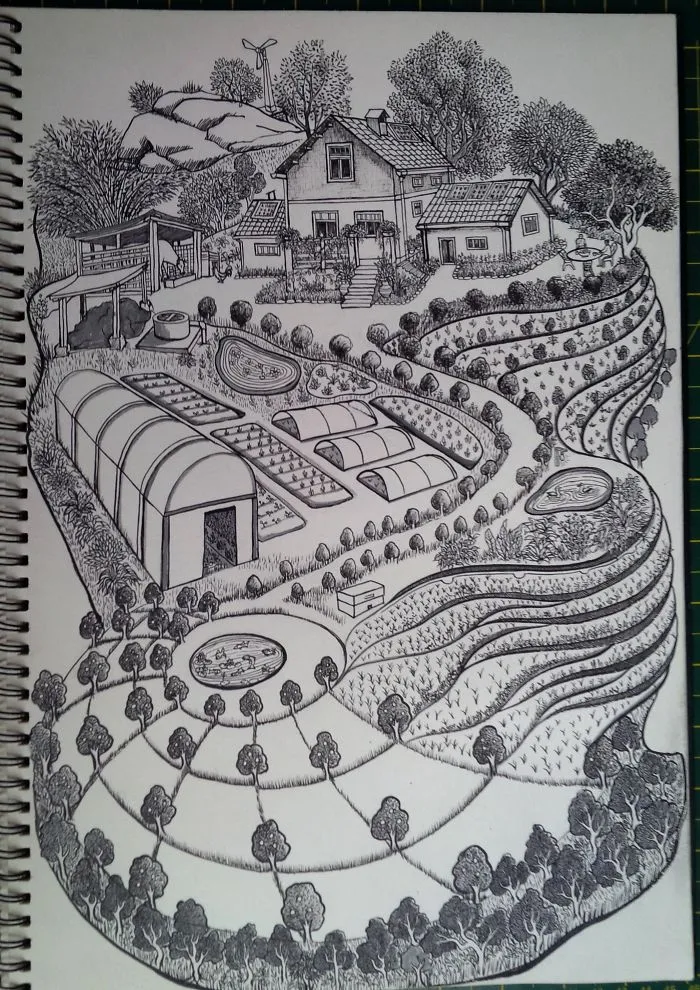 Ink Drawing Of Natural Eco-Friendly Life