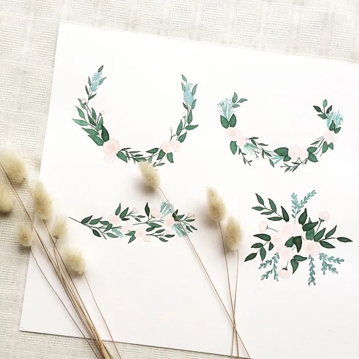 Watercolor Illustration Examples For Wedding Suites
