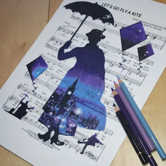 I Draw Scenes From Famous Animated Movies On Music Sheets Of Their Theme Songs